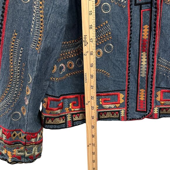 Coldwater Creek Denim Embroidered Snap Art to Wear Short Lightweight Jacket M - Picture 7 of 7